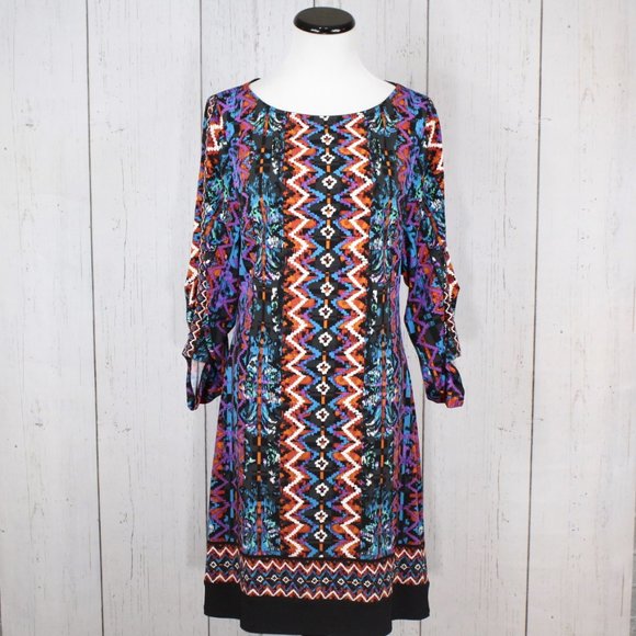 Laundry by Shelli Segal Retro Geometric Long Sleeve Shift Dress 4 - Picture 1 of 10